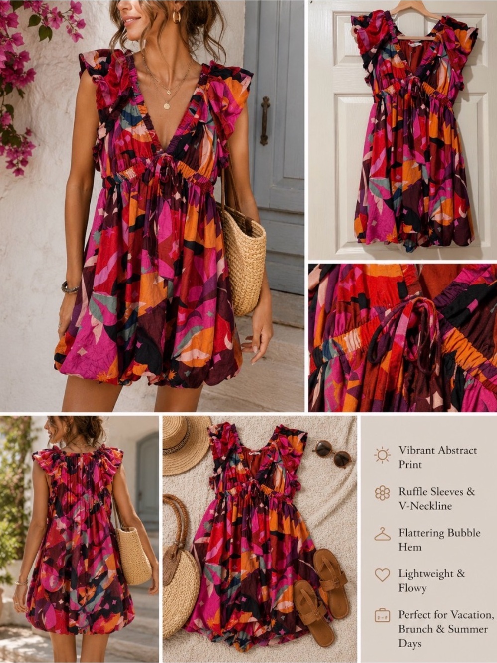 Meet Me In Santorini Abstract Bubble Hem Mini Dress